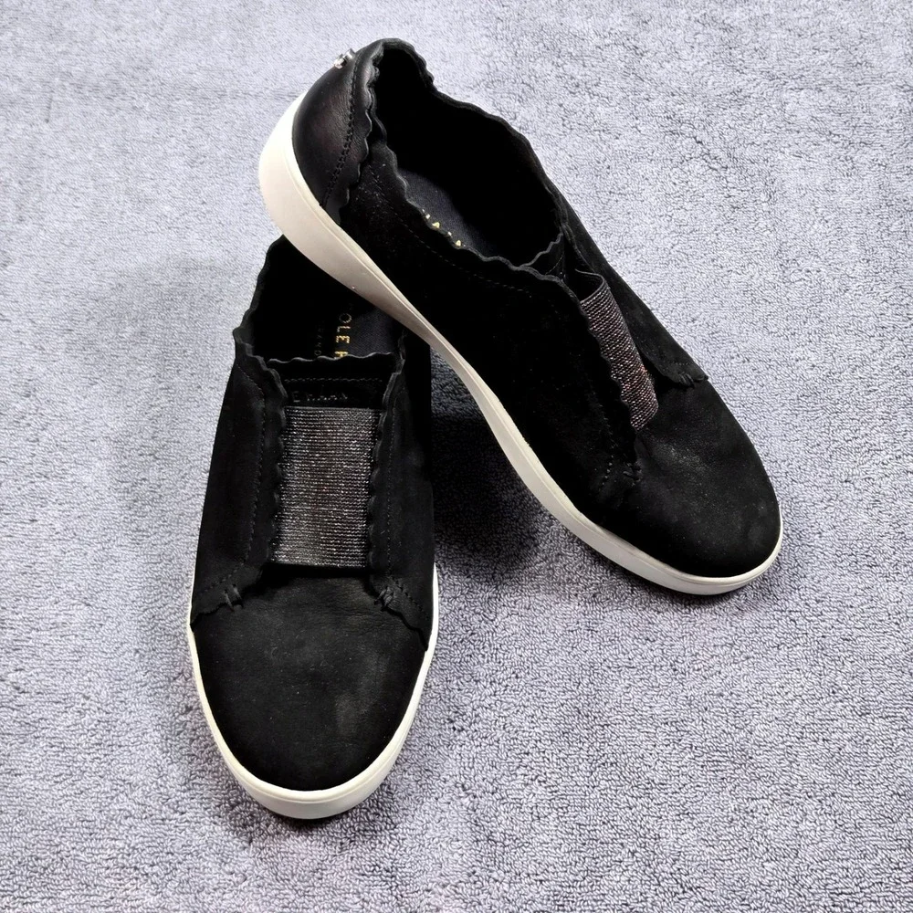 Cole Haan Grand‎ Crosscourt Scallop Sneakers Womens 7B Black Leather W17782
